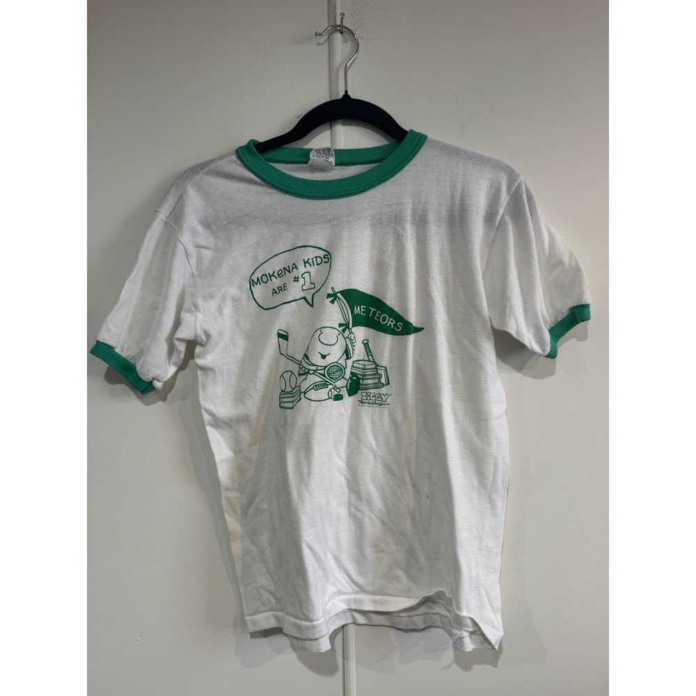 Vintage Ziggy Cartoon‎ Mokena Kids Meteors Shirt Mens Small White Ringer 70s 80s